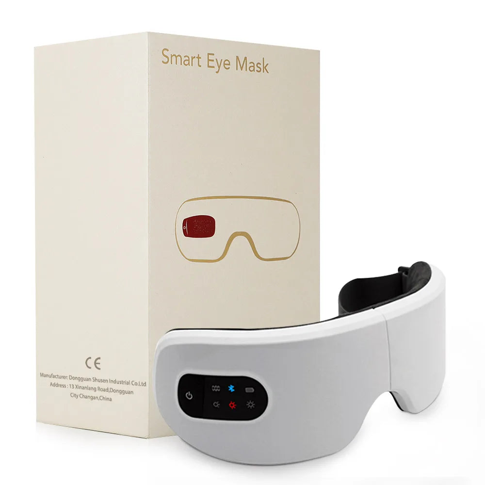 Masajeador de ojos inteligente 4D, instrumento inalámbrico para el cuidado de los ojos con vibración, compresa caliente, gafas de masaje ocular con Bluetooth, bolsa para fatiga, arrugas